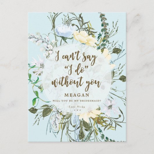 Werden Sie meine Bridesmaid-Karte blass blauen Blu Einladungspostkarte (Vorderseite)