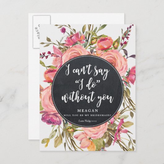 Werden Sie meine Bridesmaid-Karte boho floral Einladungspostkarte (Vorne/Hinten)