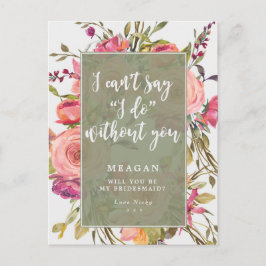 Werden Sie meine Bridesmaid-Karte boho floral Einladungspostkarte