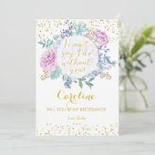 Werden Sie meine Bridesmaid-Karte Gold Glitzer flo Einladung (Stehend Vorderseite)