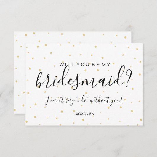 Werden Sie meine Bridesmaid-Karte - Goldpunkte wei Einladung (Vorne/Hinten)