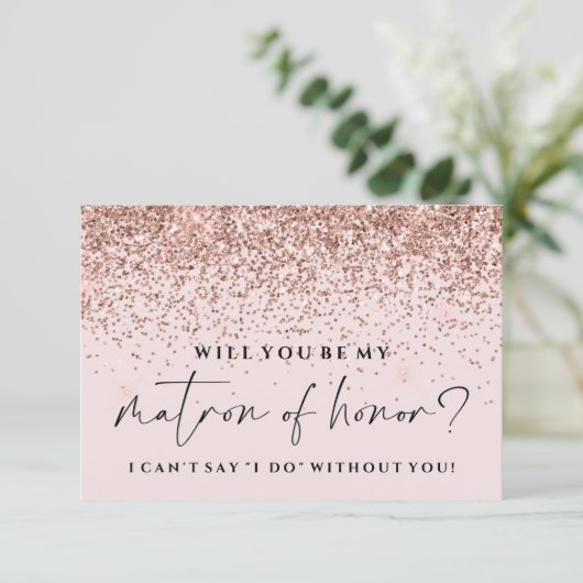 Werden Sie meine Bridesmaid-Karte - Rose Gold Glit Einladung (Stehend Vorderseite)