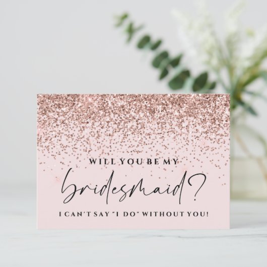 Werden Sie meine Bridesmaid-Karte - Rose Gold Glit Einladung (Stehend Vorderseite)
