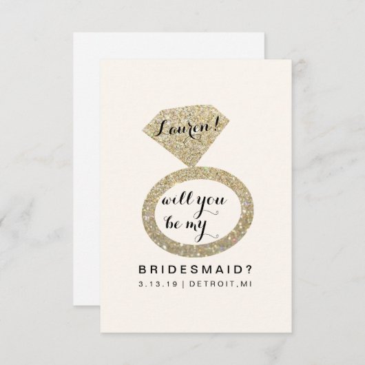 Werden Sie meine Bridesmaid-Karte sein - Glit Ring Einladung (Vorne/Hinten)