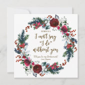 Werden Sie meine Bridesmaid-Karte Winter rot Blüte Einladung (Vorderseite)