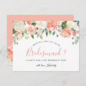 Werden Sie meine Bridesmaid Koralle Peach Blush Fl Einladungspostkarte (Vorne/Hinten)