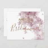 Werden Sie meine Bridesmaid Mauve Watercolor Flora Einladungspostkarte (Vorne/Hinten)