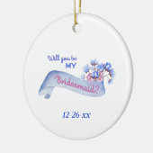 Werden Sie meine Bridesmaid mit Blume-Datum Keramik Ornament (Links)