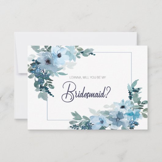 Werden Sie meine Bridesmaid moderne blaue Rose sei (Vorderseite)