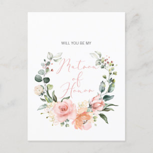 Werden Sie meine Bridesmaid MOH Pink Script floral Einladungspostkarte