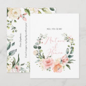 Werden Sie meine Bridesmaid MOH Pink Script floral Einladungspostkarte (Vorne/Hinten)