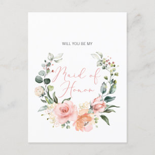Werden Sie meine Bridesmaid MOH Pink Script floral Einladungspostkarte