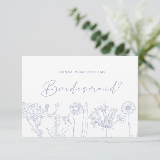 Werden Sie meine Bridesmaid Periwinkle Blume Boho (Stehend Vorderseite)