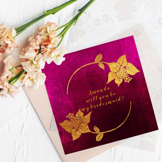 Werden Sie meine Bridesmaid Pink Fuchsia Velvet Go Einladung