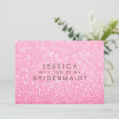 Werden Sie meine Bridesmaid Pink Glitzer Card sein Einladung (Stehend Vorderseite)