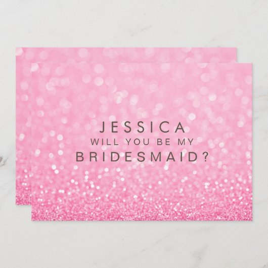 Werden Sie meine Bridesmaid Pink Glitzer Card sein Einladung (Vorne/Hinten)