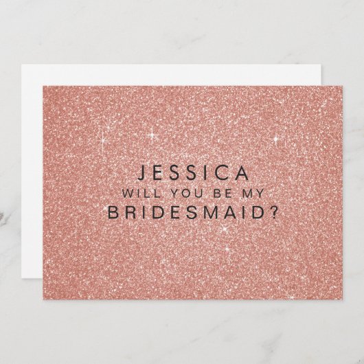 Werden Sie meine Bridesmaid Pink Gold Glitzer Card Einladung (Vorne/Hinten)