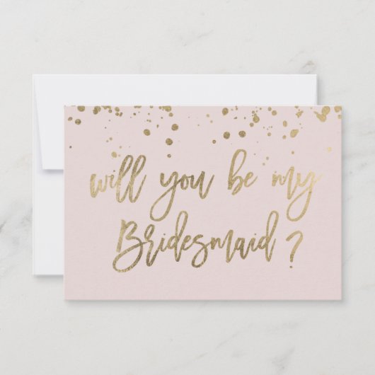 Werden Sie meine Bridesmaid Pink Gold Typografie s Einladung (Vorderseite)