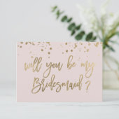 Werden Sie meine Bridesmaid Pink Gold Typografie s Einladung (Stehend Vorderseite)