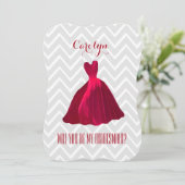 Werden Sie meine Bridesmaid RED GOWN A01A sein Einladung (Stehend Vorderseite)