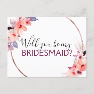 Werden Sie meine Bridesmaid rosa, Korallen Lila? Ankündigungspostkarte