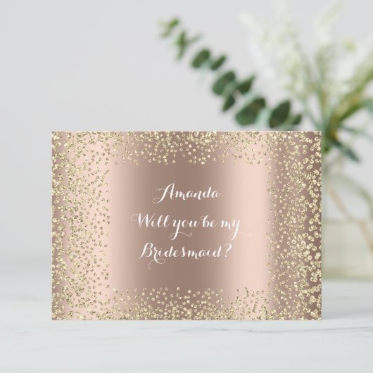 Werden Sie meine Bridesmaid rosa Rose Gold Confett Einladung (Stehend Vorderseite)
