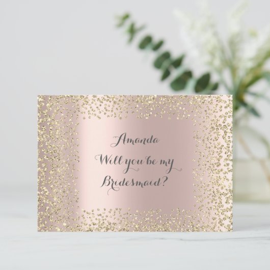 Werden Sie meine Bridesmaid rosa Rose Gold Confett Einladung (Stehend Vorderseite)