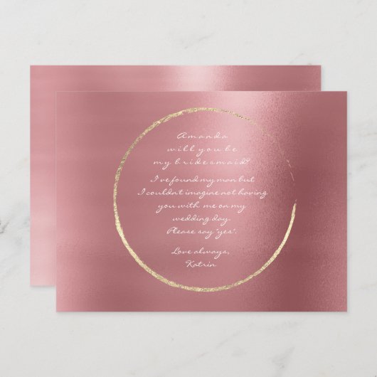 Werden Sie meine Bridesmaid Rose Gold Circle Red B Einladungspostkarte (Vorne/Hinten)