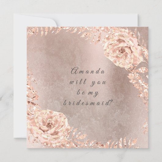 Werden Sie meine Bridesmaid-Rose Gold Wreath Grung Einladung (Vorderseite)