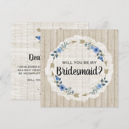 Werden Sie meine Bridesmaid-rustikalen Boho-Pfeile Einladung (Vorne/Hinten)