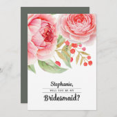 Werden Sie meine Bridesmaid sein? Aquarellblume Einladung (Vorne/Hinten)