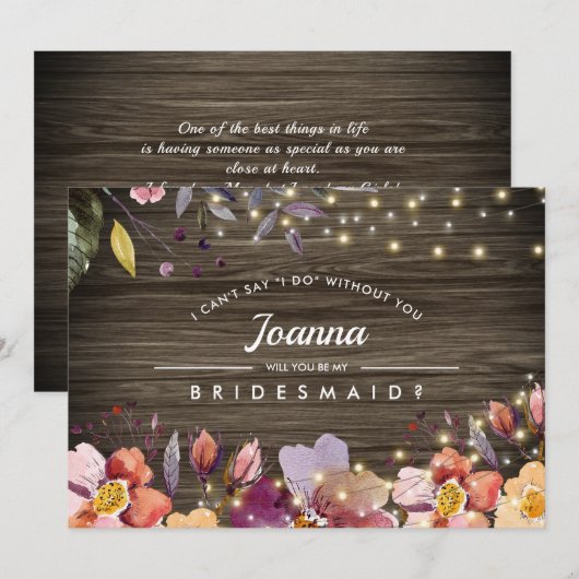 Werden Sie meine Bridesmaid sein? Barn Wood Floral Einladung (Vorne/Hinten)
