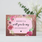 Werden Sie meine Bridesmaid sein - Blume Glitzer P Einladung (Stehend Vorderseite)