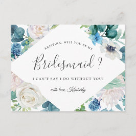 Werden Sie meine Bridesmaid sein, die Grün blaue B Einladungspostkarte