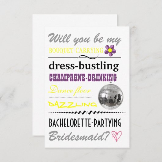 "Werden Sie meine Bridesmaid sein?" Einladung (Vorne/Hinten)