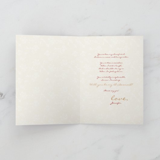 "Werden Sie meine Bridesmaid sein?" Farbe und Gold Einladung (Innenseite)