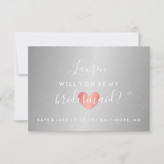 Werden Sie meine Bridesmaid sein - Glam Herzsilber Einladung (Vorderseite)