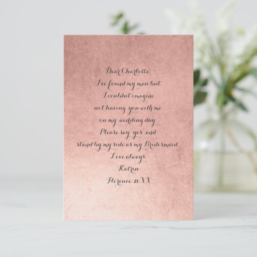 Werden Sie meine Bridesmaid sein?Minimales rosa Ro Einladung (Stehend Vorderseite)