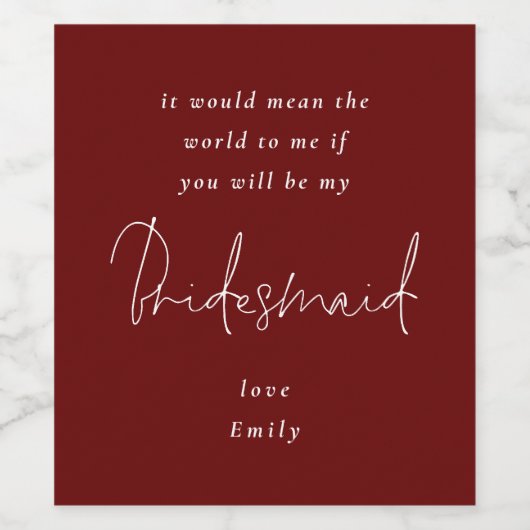 Werden Sie meine Bridesmaid sein, ohne Skript-Burg Weinetikett (Einzelnes Label)