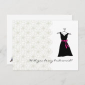 Werden Sie meine Bridesmaid sein: Schwarz/Rosa Kle Einladungspostkarte (Vorne/Hinten)