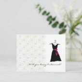 Werden Sie meine Bridesmaid sein: Schwarz/Rosa Kle Einladungspostkarte (Stehend Vorderseite)