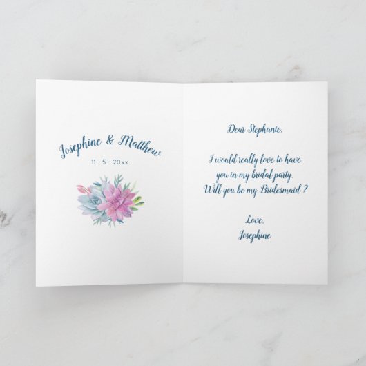 Werden Sie meine Bridesmaid sein - Sukkuline? Einladung (Innenseite)