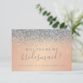 Werden Sie meine Bridesmaid Silver Glitzer Rose Go Einladung (Stehend Vorderseite)