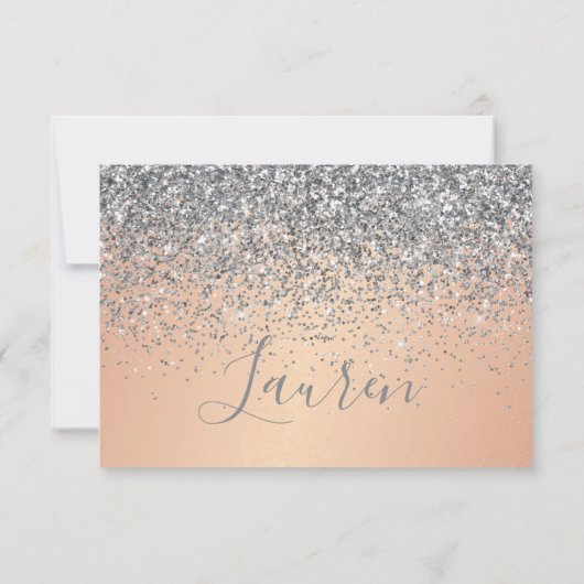 Werden Sie meine Bridesmaid Silver Glitzer Rose Go Einladung (Rückseite)