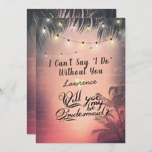 Werden Sie meine Bridesmaid Sommerpalmen Lichter? Einladung (Vorne/Hinten)