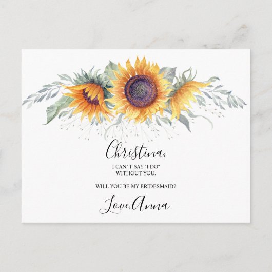 Werden Sie meine Bridesmaid-Sonnenblumen fallen Bl Einladungspostkarte (Rückseite)