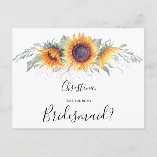 Werden Sie meine Bridesmaid-Sonnenblumen fallen Bl Einladungspostkarte (Vorderseite)