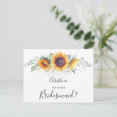 Werden Sie meine Bridesmaid-Sonnenblumen fallen Bl Einladungspostkarte (Stehend Vorderseite)