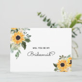 Werden Sie meine Bridesmaid Sunflower Vorschlag Ca Einladung (Stehend Vorderseite)