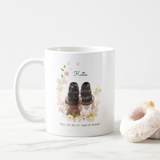 Werden Sie meine Bridesmaid/Trauzeugin Vorschlag C Kaffeetasse (Mit Donut)